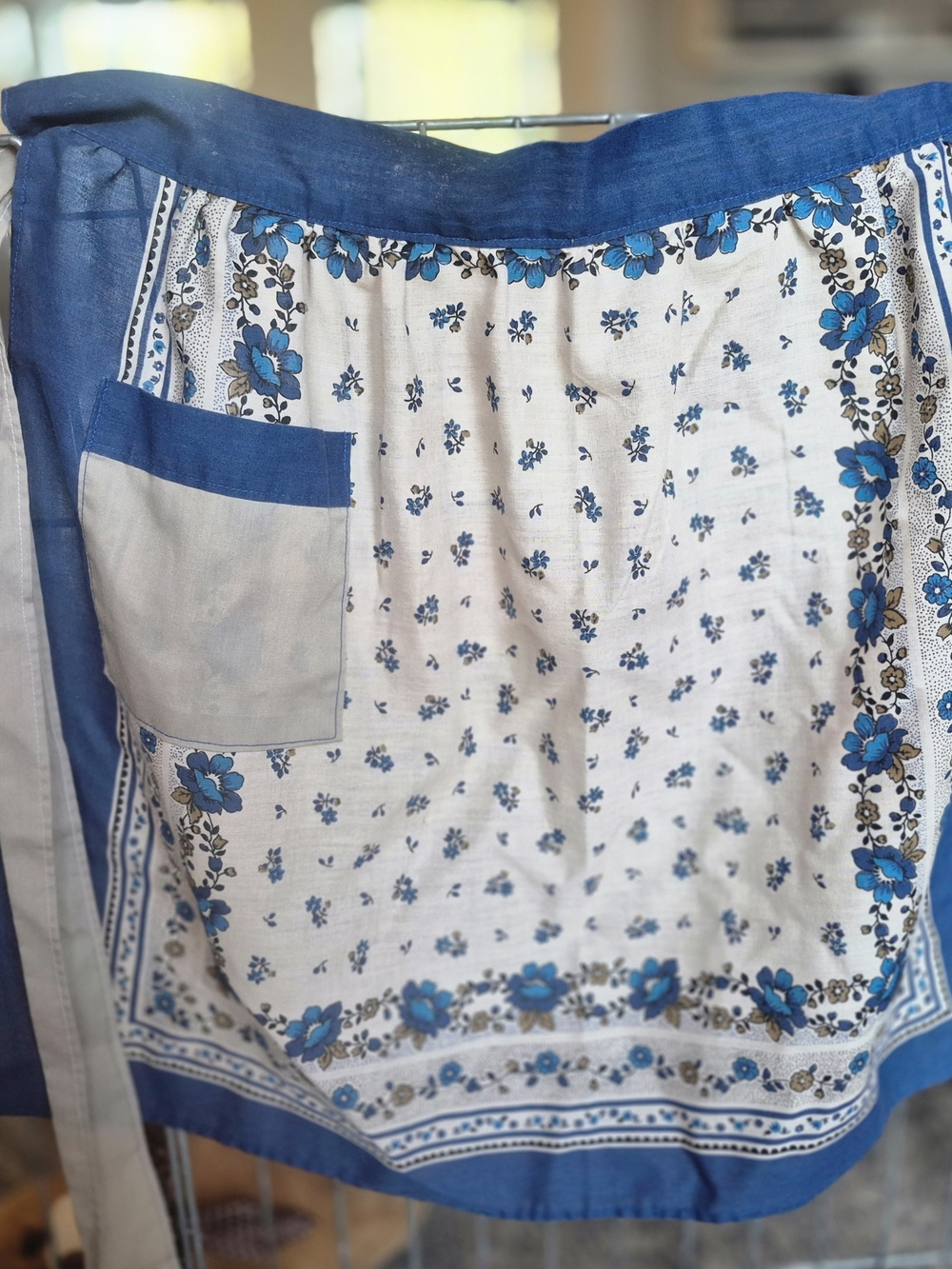 Blue and White Floral Half Apron